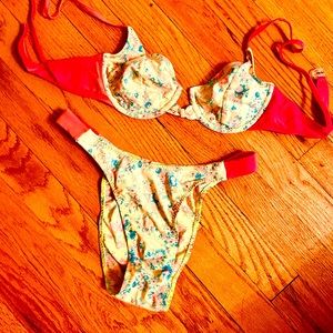 Pam Dulce Vintage Bikini in pinks yellows + blues hot pink  Top 5/6 Bottom 7/8